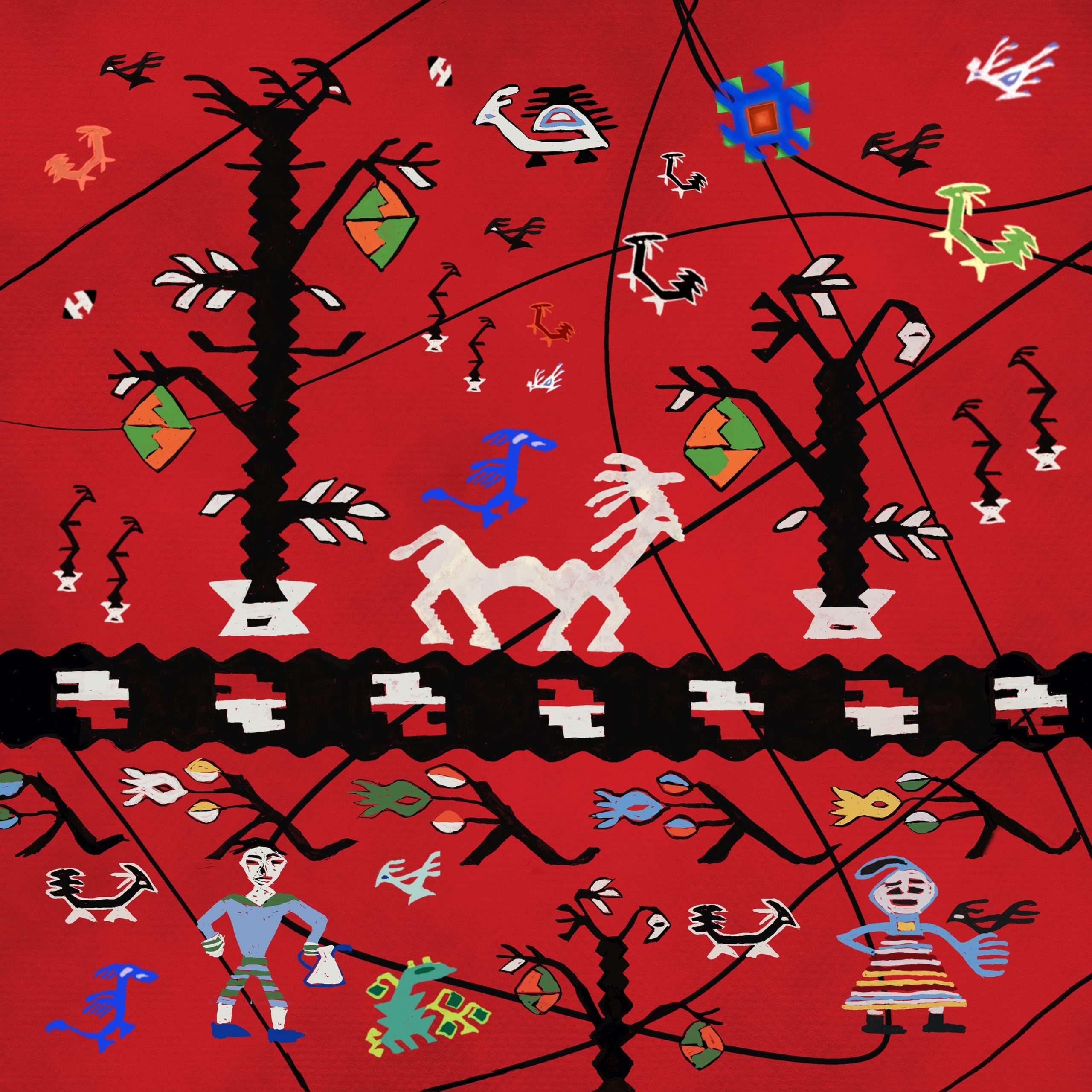 čarobni svet slika sa pirotskim šarama na crvenoj pozadini